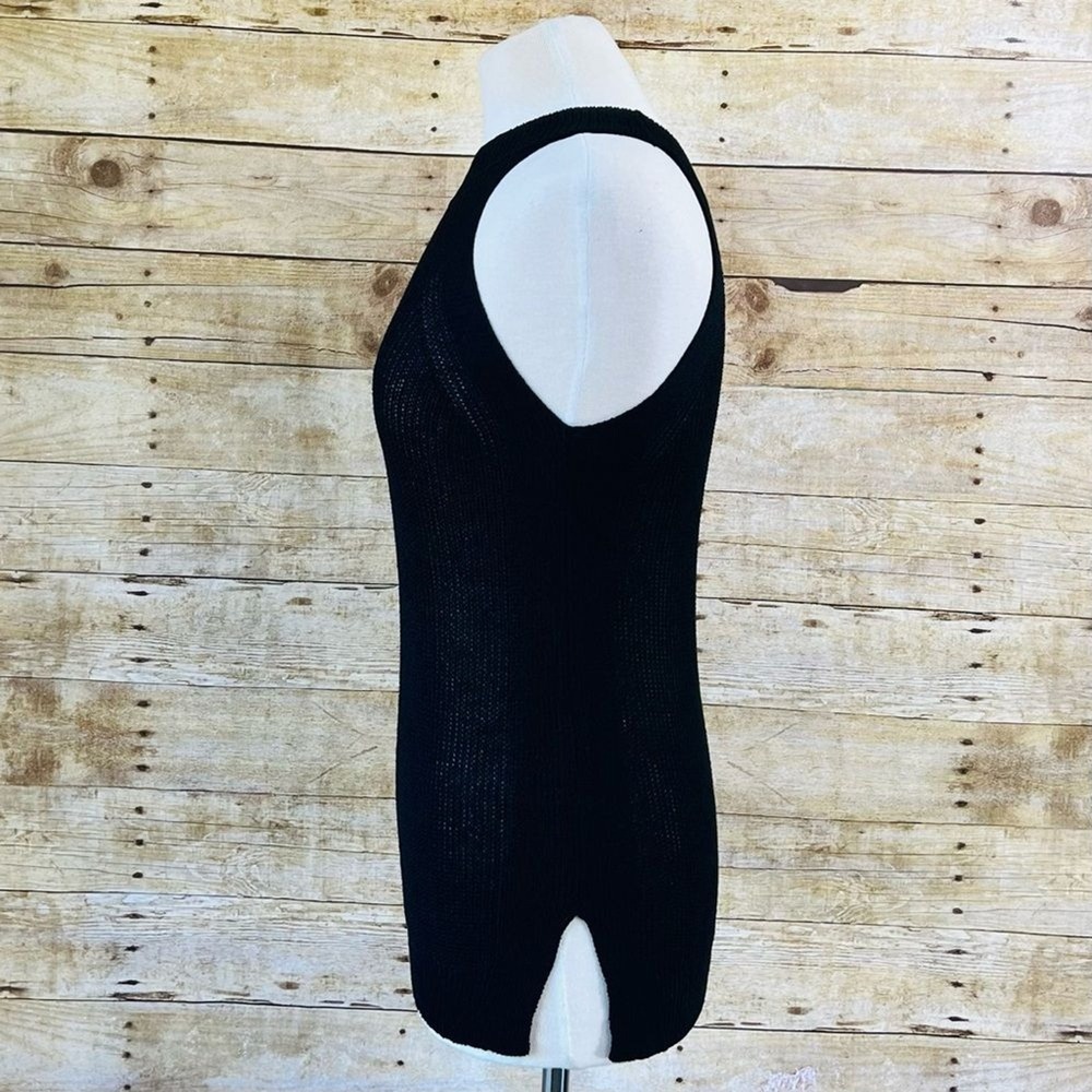 Black‎ High Neck Halter Knit Sleeveless Top with Side Slits Ribbed Tank - Picture 4 of 6